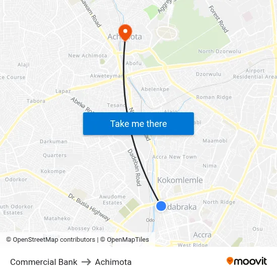 Commercial Bank to Achimota map