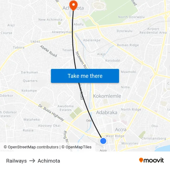 Railways to Achimota map