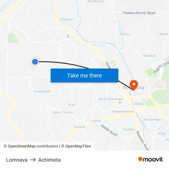 Lomnava to Achimota map