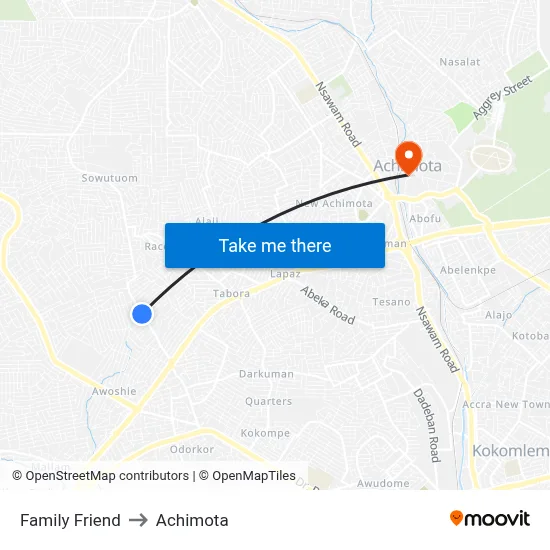 Family Friend to Achimota map