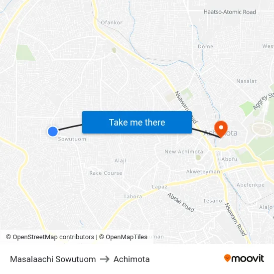 Masalaachi Sowutuom to Achimota map