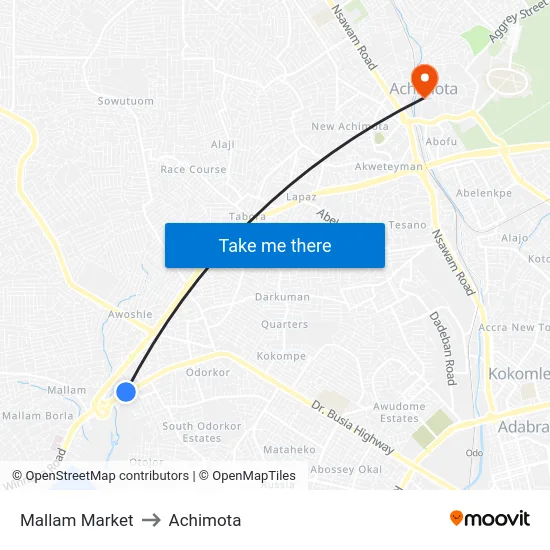 Mallam Market to Achimota map
