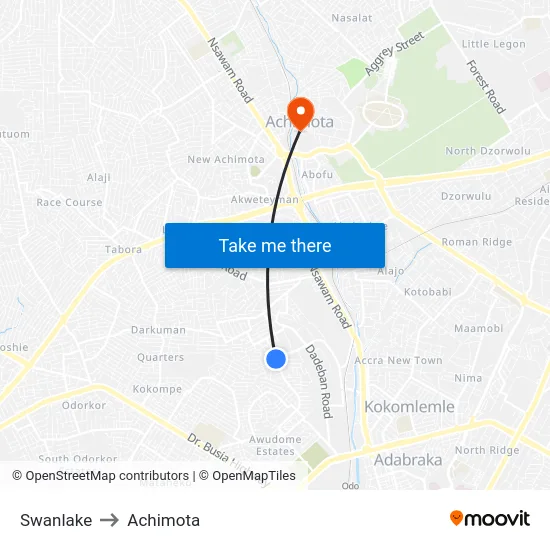 Swanlake to Achimota map