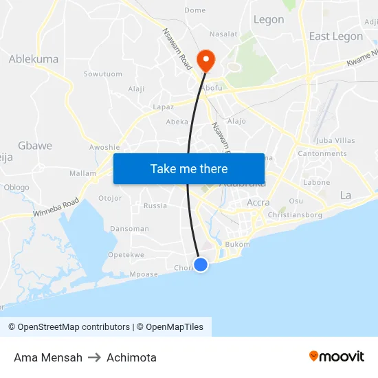 Ama Mensah to Achimota map