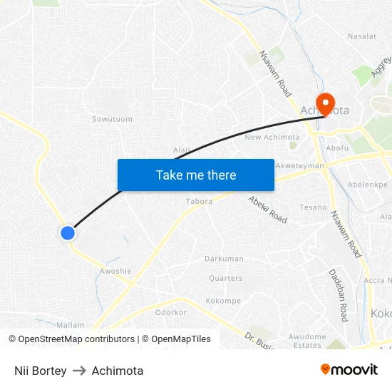 Nii Bortey to Achimota map