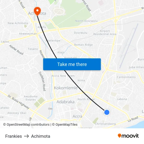 Frankies to Achimota map