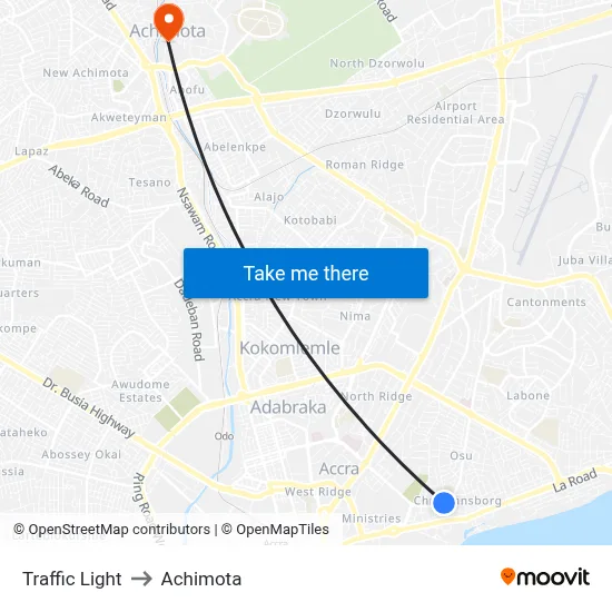 Traffic Light to Achimota map