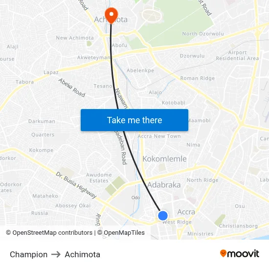 Champion to Achimota map