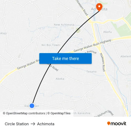 Circle Station to Achimota map