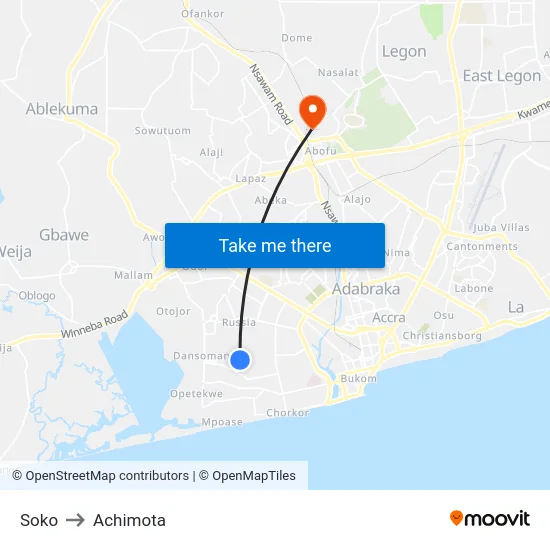 Soko to Achimota map