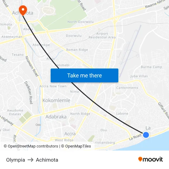 Olympia to Achimota map