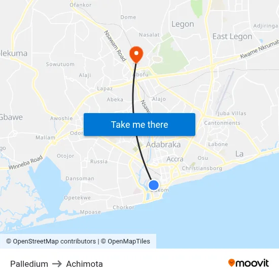 Palledium to Achimota map