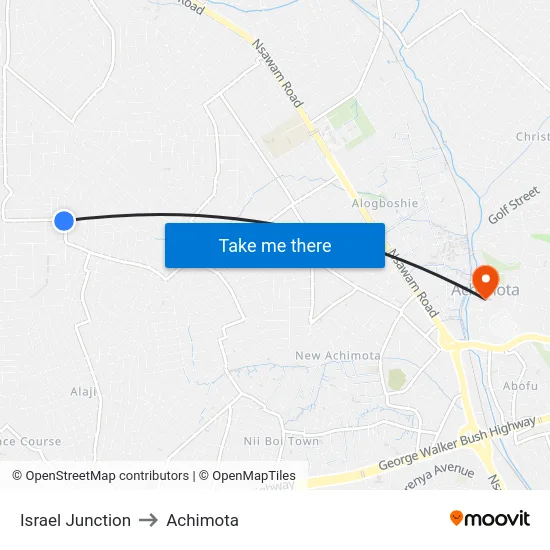Israel Junction to Achimota map