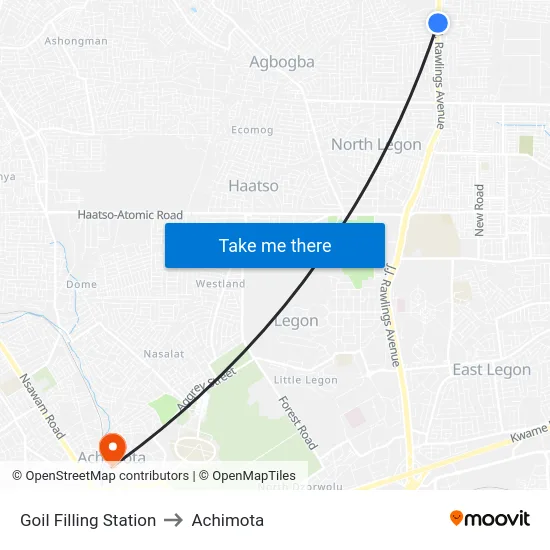 Goil Filling Station to Achimota map