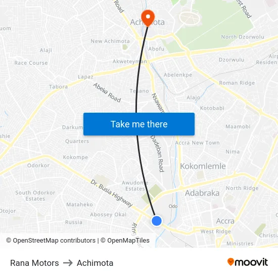 Rana Motors to Achimota map