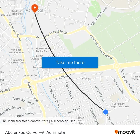 Abelenkpe Curve to Achimota map