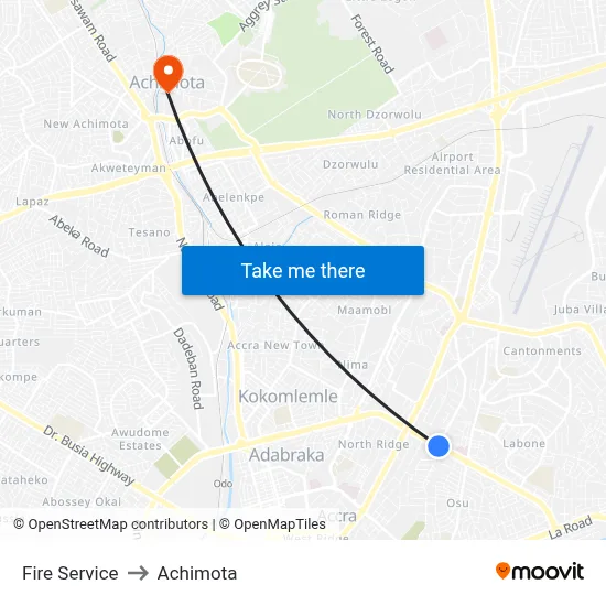 Fire Service to Achimota map