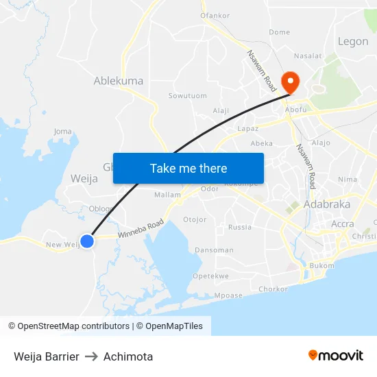 Weija Barrier to Achimota map