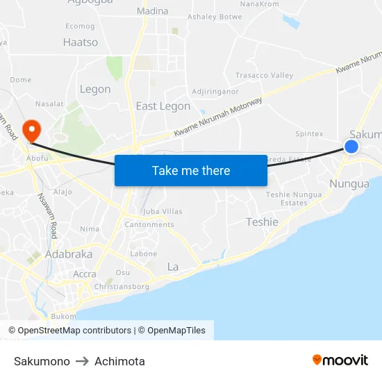 Sakumono to Achimota map