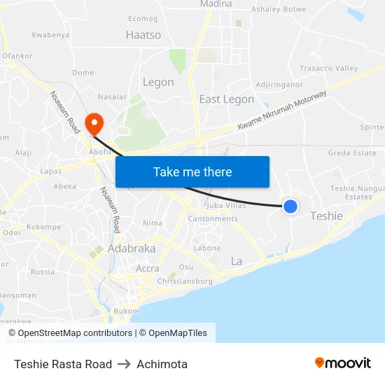 Teshie Rasta Road to Achimota map