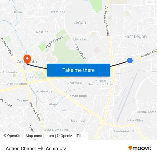 Action Chapel to Achimota map