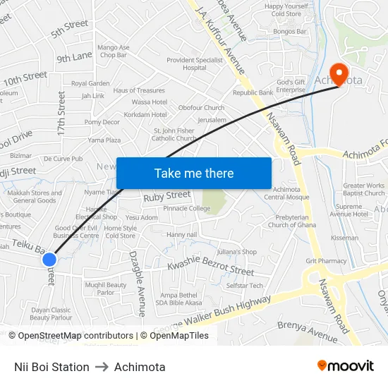 Nii Boi Station to Achimota map
