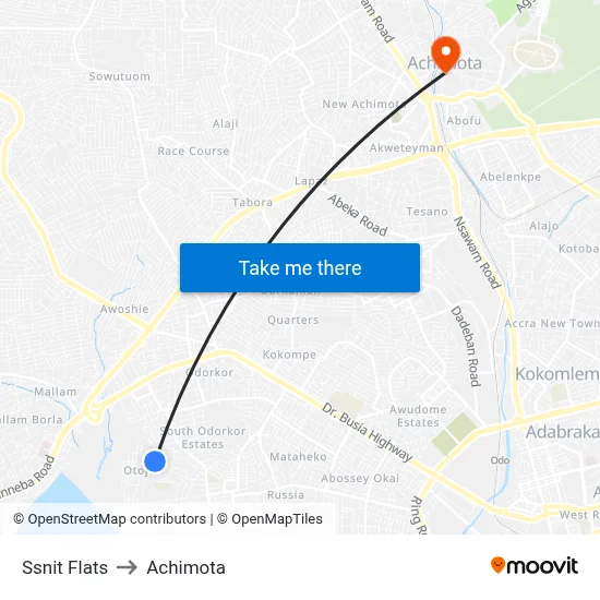 Ssnit Flats to Achimota map