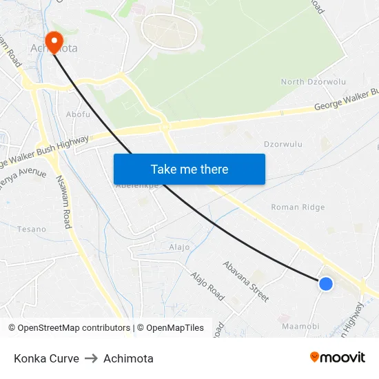 Konka Curve to Achimota map