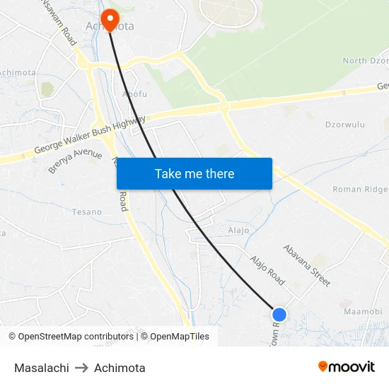 Masalachi to Achimota map