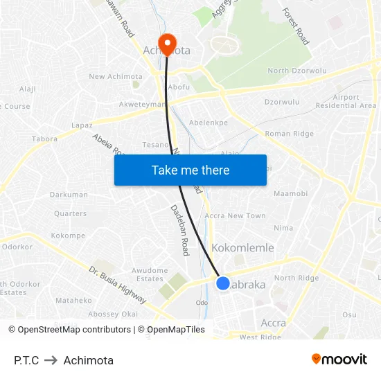 P.T.C to Achimota map