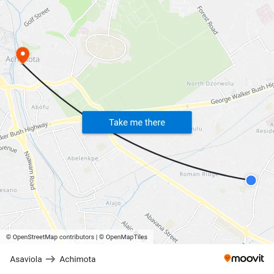 Asaviola to Achimota map