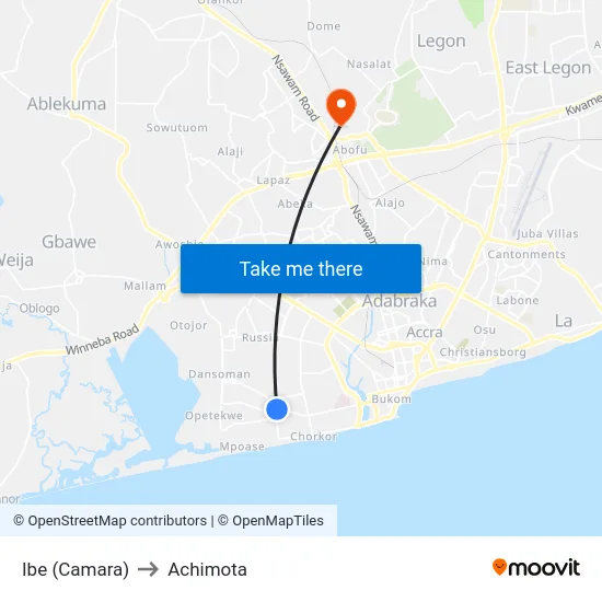 Ibe (Camara) to Achimota map