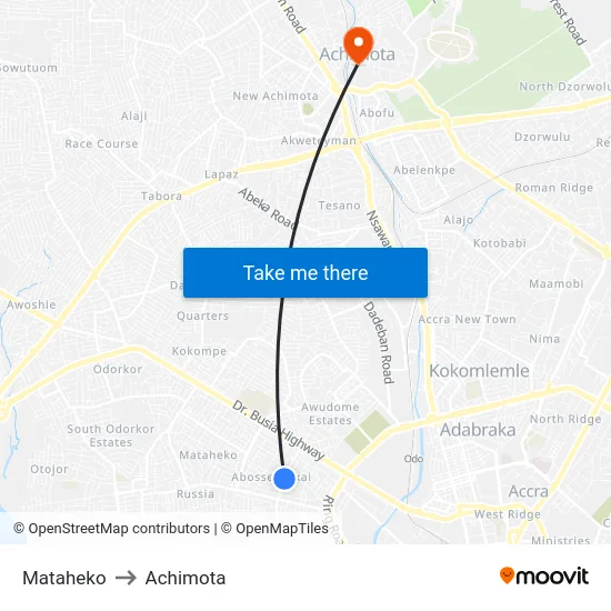 Mataheko to Achimota map