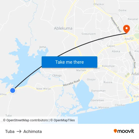 Tuba to Achimota map