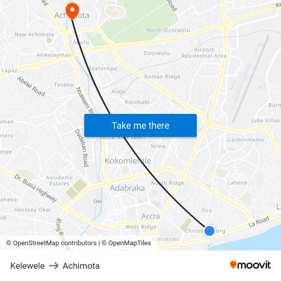 Kelewele to Achimota map