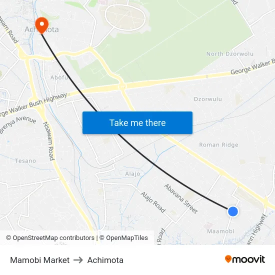 Mamobi Market to Achimota map