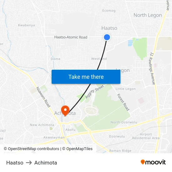 Haatso to Achimota map