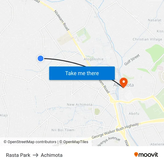 Rasta Park to Achimota map