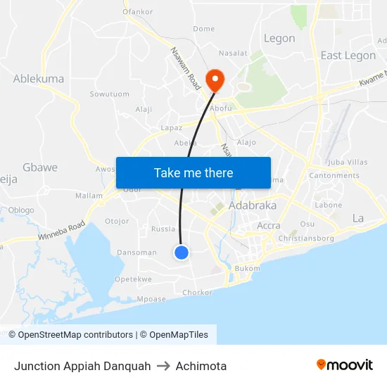 Junction Appiah Danquah to Achimota map