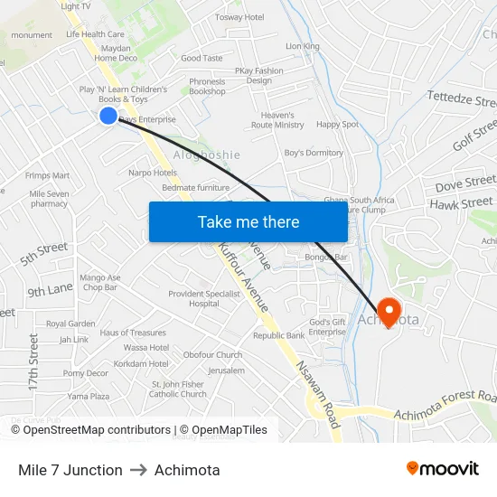 Mile 7 Junction to Achimota map