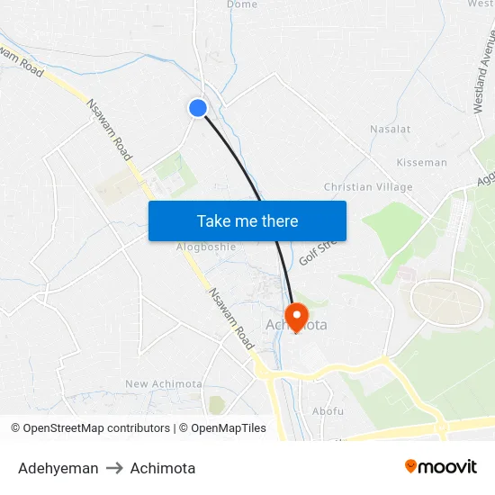 Adehyeman to Achimota map