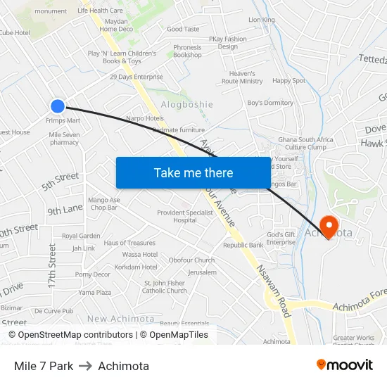 Mile 7 Park to Achimota map