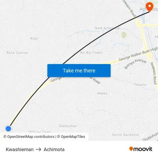 Kwashieman to Achimota map