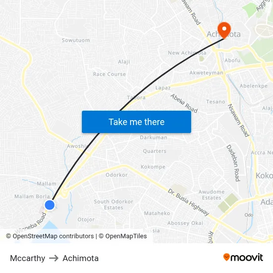 Mccarthy to Achimota map
