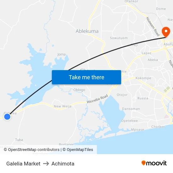 Galelia Market to Achimota map
