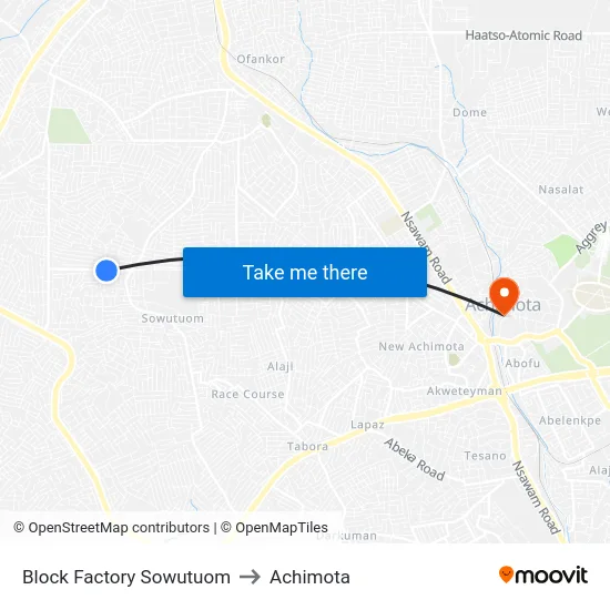 Block Factory Sowutuom to Achimota map