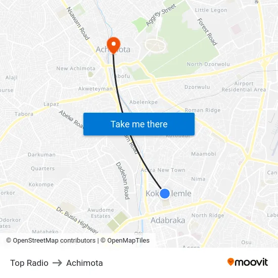 Top Radio to Achimota map