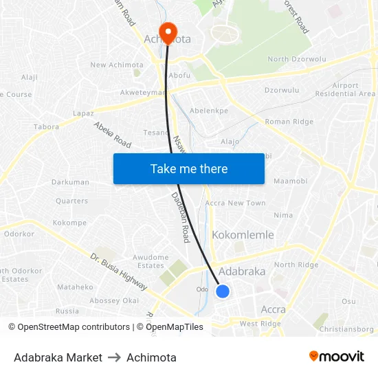 Adabraka Market to Achimota map
