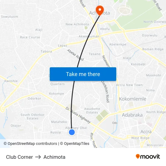 Club Corner to Achimota map