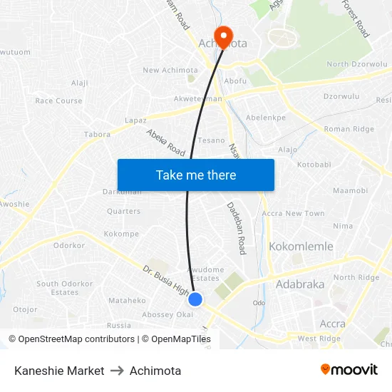 Kaneshie Market to Achimota map